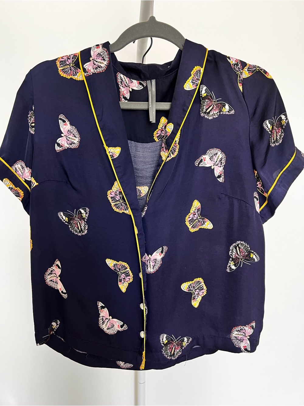 Anthropologie Navy Butterfly-Print Short Pajama Set - Picture 4 of 16